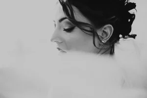 Black and white bridal closeup in moody style