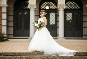 Bridal portrait with classic architecture in Denton County