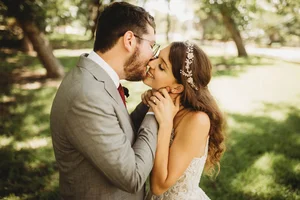 Bride and groom closeup outdoor in Denton County