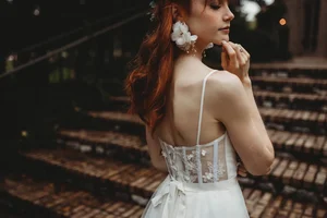 Bride touching veil in Weatherford Texas